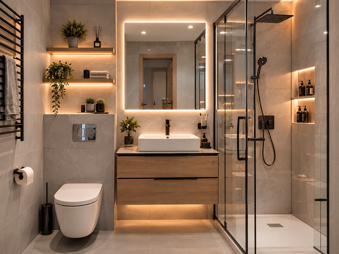 Baño moderno con LED y ducha italiana
